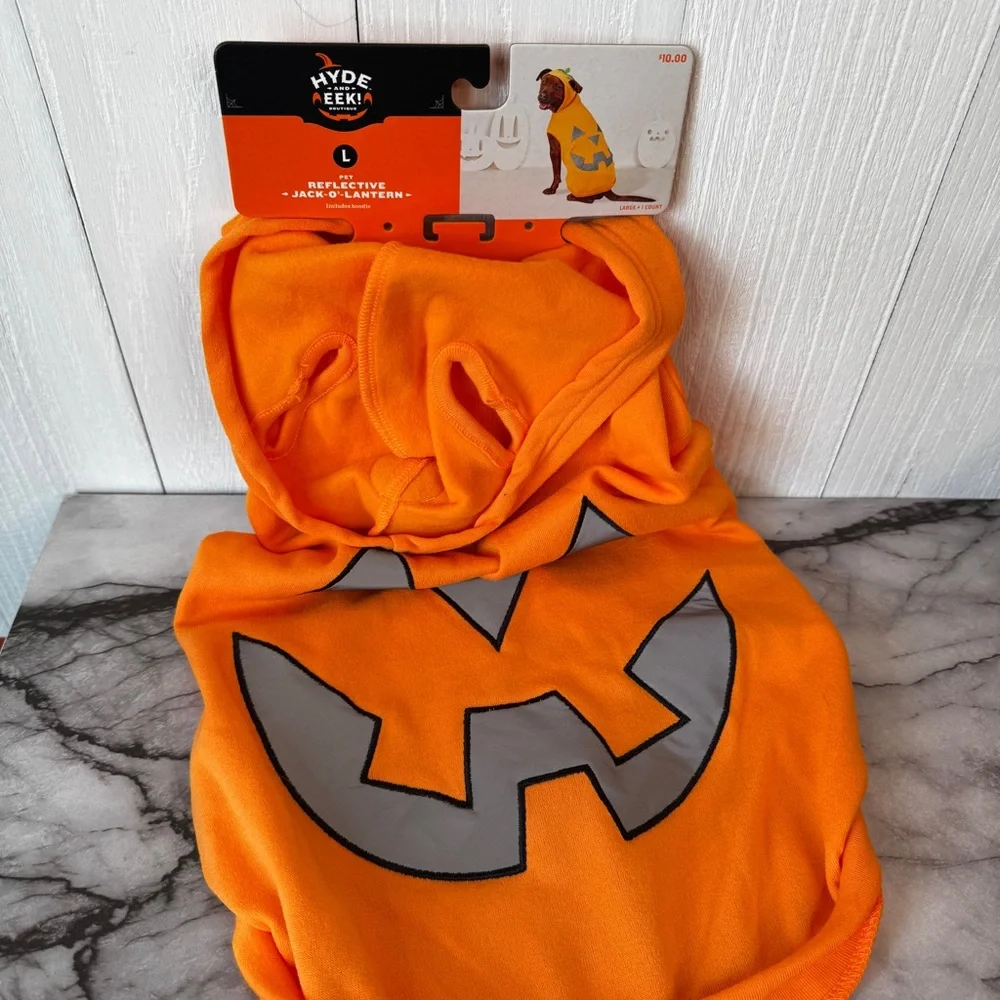Reflective Jack-O-Lantern Pumpkin Hoodie Pet Costume, Dog/Cat Hyde & Eek!